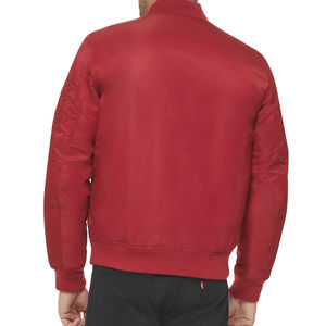 PREMIUM MEN'S RED BOMBER <b>JACKET</b> <b>ZIP</b> <b>UP</b> CASUAL OUTERWEAR WITH RIBBED COLLAR CUFFS HEM SIDE POCKETS AND SLEEVE UTILITY POCKET - Product Image 6