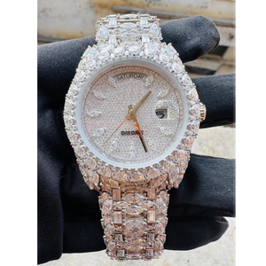 Luxury Iced Out Day Hip Hop Date High Quality Marquise Cut Diamonds Round Automatic <b>Mechanical</b> Full Bling Vintage <b>Watch</b> for Men - Product Image 1
