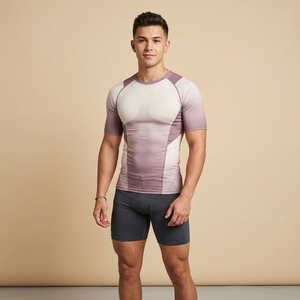 Men's Gradient Compression Short Sleeve T-Shirt Quick Dry Sporty Fit Athletic Performance Top O-Neck Knitted Spandex Polyester - Product Image 1