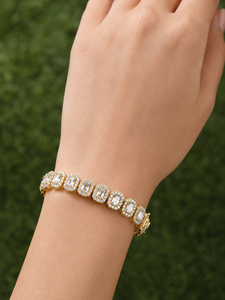 18K <b>Solid</b> Gold Halo Radiant Cut Tennis <b>Bracelet</b> Lab Grown Diamond 7.00 CTW DEF VVS VS Unisex <b>Bracelet</b> Custom Fine Jewelry Gifts - Product Image 2