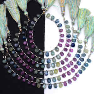 Natural Multi zafiro facetado forma de pera 6 pulgadas 7x5 a 8x6 MM cuentas de piedras preciosas hebra uso para hacer joyería pulsera collar - Product Image 2