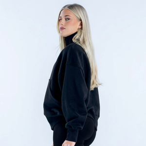 Sudaderas con Capucha para Mujer de Primera Calidad, Color Negro Medianoche, 100% Algodón, Cierre de Cremallera de un Cuarto, Alto GSM, Cómodas, con Cuello Alto - Product Image 4