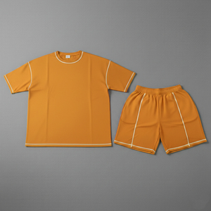 Conjunto de camiseta y pantalones cortos de ciclista para hombre, personalizado, informal, con lavado ácido y efecto desgastado por el sol, de algodón French Terry, de manga corta, cuello redondo, estilo jogger y chándal. - Product Image 3