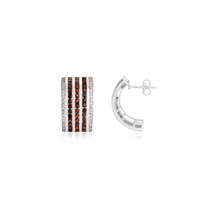 Nouveautés : Boucles d'oreilles demi-cercle en argent sterling 925 massif, 100% authentiques, avec pierres précieuses grenat et diamants, pour femmes - Product Image 4