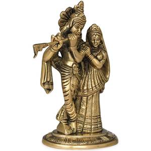Estatua de latón de 5 pulgadas hecha a mano de Radha Krishna, escultura hecha en la India, ídolos elegantes - Product Image 2