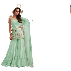 Malaika Arora colección hermosa Georgette bordado hilo trabajo vestido para niñas famosos actores de Bollywood Wear-Top y Shararra - Product Image 1