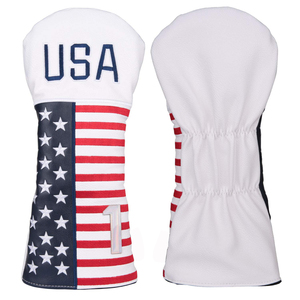 Housse de tête de club de golf en cuir PU léger blanc, nouvelle conception, fabriquée en usine, avec drapeau américain brodé, accessoires - Product Image 3