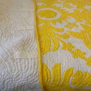 Traditional Hawaiian Styled FINISHED <b>QUILT</b> - Yellow & White - Queen Size Hand Stitched Handmade <b>Quilt</b> Beautiful <b>Throws</b> OEM - Product Image 3
