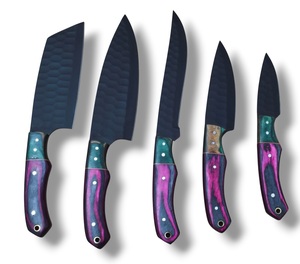 Ensemble de couteaux de chef en acier inoxydable Nordic Forge, cinq pièces, manches en bois Pakka, fabrication artisanale OEM personnalisée, ensemble de couteaux de cuisine avec sac de transport - Product Image 5