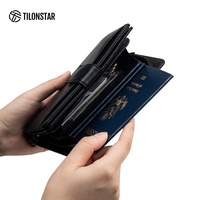 Dompet Kartu Perjalanan Portabel TILONSTAR TPW118 Kulit Mikrofiber Imitasi Crazy Horse RFID Dompet Mewah Tempat Paspor