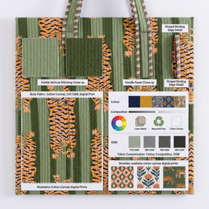 Bolsa de Mano de Lona de Algodón para Mujer, 240 GSM, Estampado Digital de Tigre, Lavable a Máquina, para Marcas de Marca Privada - Product Image 5