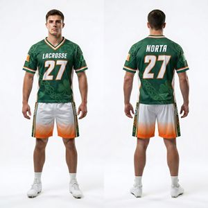 Ensemble de maillot de lacrosse blanc et rouge à pois dégradés, uniforme d'équipe sublimé, tissu en maille respirant, séchage rapide, vêtements de sport athlétiques - Product Image 2