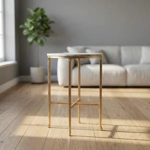 Modern Brass Coffee <b>Table</b> With <b>Marble</b> Top Living Room Furniture Decorative Accent <b>Side</b> <b>Table</b> - Product Image 5