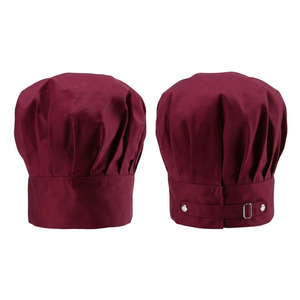 Casquette de chef pour homme en polycoton sergé premium 200 GSM, bordeaux, couronne plissée, dos réglable, logo personnalisé - Product Image 1