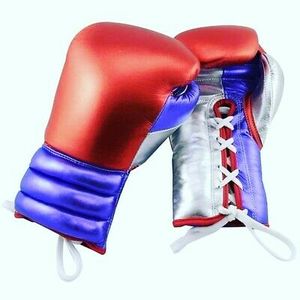 ถุงมือชกมวย MMA หนังแท้เคลือบโลหะ หนังสังเคราะห์ พร้อมโลโก้สั่งทำ แบบผูกเชือก สำหรับการฝึกซ้อมระดับมืออาชีพ ใช้สำหรับกีฬา - Product Image 1