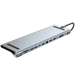 Station d'accueil Hub 12 ports TYPE C en alliage d'aluminium avec adaptateur d'extension HDMI VGA PD lecteur de cartes SD TF pour ordinateur portable - Product Image 4