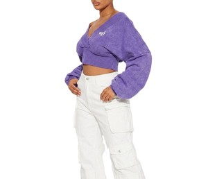 Custom Women's Cross Neck Cropped Lounge Sweatshirt 100% Cotton Casual Crop Pullover Off Shoulder Women's Hoodies - Product Image 1