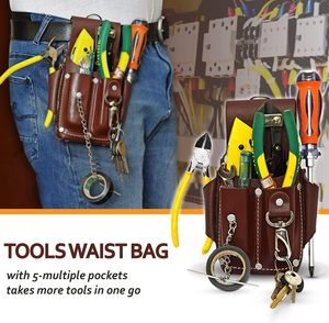 OEM Heavy Duty Leather Water Resistant Electrician <b>Tool</b> Pouch 5 Pockets Messenger Style <b>Belt</b> Clip Electrical Tape Holder Dark - Product Image 3