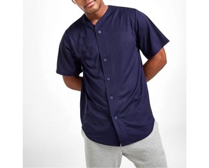 Maillot de baseball unisexe bleu marine à manches courtes avec cordon de serrage, coupe régulière, évacuation de l'humidité, maille respirante en polyester, couleur unie - Product Image 1