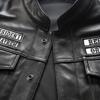 Gilet de motard en cuir véritable noir style club avec patchs, prêt à l'emploi, pour homme, OEM