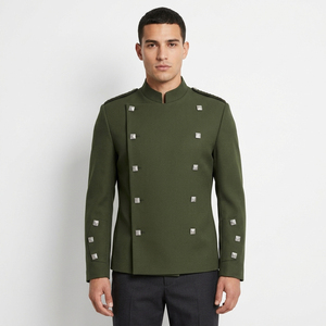 Veste double boutonnée pour homme vert olive Highland Montrose avec épaulettes en cordon et boutons argentés, tenue de mariage écossaise - Product Image 1