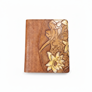 Cartera de mano de cuero de grano completo de primera calidad con adorno floral, patrón de cocodrilo, estilo vintage, cierre de solapa para uso diario de mujer - Product Image 3