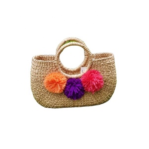 Bolsa de jacinto de agua de alta calidad con asas y pompones para compras, picnic, almacenamiento en el hogar y almacenamiento de organización hecho en Viet - Product Image 1