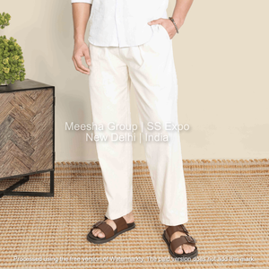 <b>Men</b> Casual Straight Fit Pants Cotton Blend Elastic Waist Comfortable Daily Wear Lounge Trousers - Product Image 4