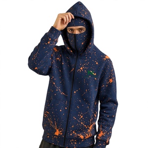 NEXTEX Unisex Paint Splatter Zip Up Hoodie Navy Orange Ninja <b>Face</b> <b>Mask</b> Hooded - Product Image 4