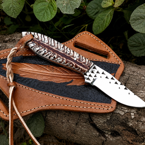Cuchillo de desollar de acero al carbono de alta calidad personalizado con mango de resina de piña, cuchillo de desollar de hoja fija con funda de cuero - Product Image 6