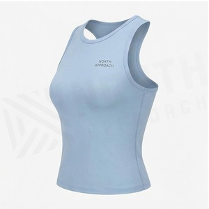 North Approach Women's Sleeveless <b>Crop</b> <b>Top</b> Crew Neck Solid Light <b>Blue</b> Yoga Tank Breathable Spandex Polyester Racerback - Product Image 3
