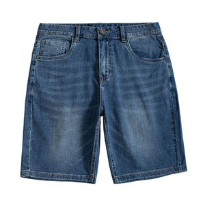 <b>Men</b> Casual Denim <b>Bermuda</b> <b>Shorts</b> Mid Waist Button Fly Solid Color Cotton Woven Breathable Summer Pants - Product Image 3