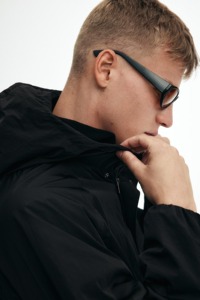 Men's Black Hooded Puffer <b>Jacket</b> Windproof Zipper Closure Casual Style Polyester Material Winter Wear - Product Image 4