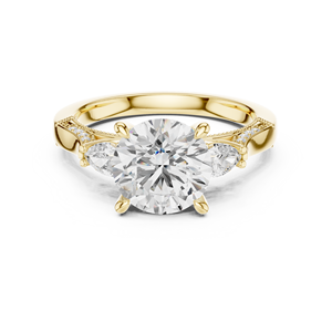 Bague de fiançailles en or jaune avec diamant de laboratoire rond, style vintage, trois pierres, pour femme - Product Image 2