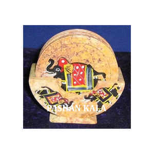 Soapstone Elephant Design Round Tea <b>Coaster</b> <b>Set</b> For Home Decor Purpose In Bulk Quantity Wholesaler and Manufacturers Handmade - Product Image 1