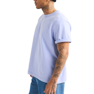 T-shirt en coton bleu clair surdimensionné pour homme, manches courtes, col rond, couleur unie, jersey décontracté, coupe classique, design uni - Product Image 5