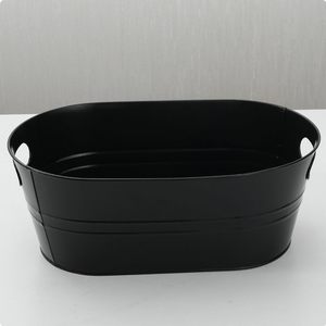 Black Metal Oval <b>Ice</b> <b>Bucket</b> with Side Handles Multipurpose Beverage Chiller Serving Tub Party <b>Table</b> Decor - Product Image 4