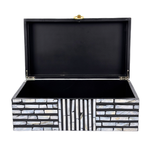 Juego de caja de almacenamiento con incrustaciones de MDF Capiz con mango dorado, cajas decorativas rectangulares hechas a mano con patrón de rayas de ladrillo para decoración del hogar - Product Image 5