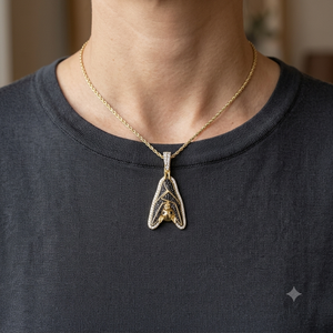 Logo personnalisé de chauve-souris glacée suspendue pour Halloween, en or noir 10K, diamant de laboratoire taille brillant SHRAMAN DIAMOND, cadeau de luxe et pièce maîtresse - Product Image 2
