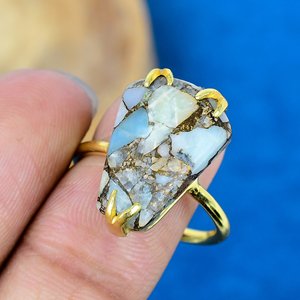 Handmade Amazonite Copper Gemstone Coffin Shape <b>Ring</b> 18k <b>Gold</b> Micron Over 925 Sterling Silver - Product Image 3