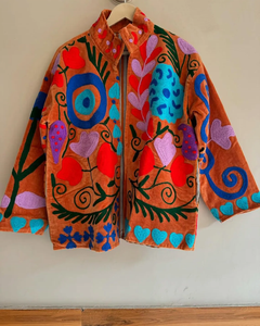 Chaqueta Bomber Floral Suzani Vintage de terciopelo hecha a mano, abrigo cálido de invierno con bolsillo, estilo bohemio, característica a prueba de viento - Product Image 1