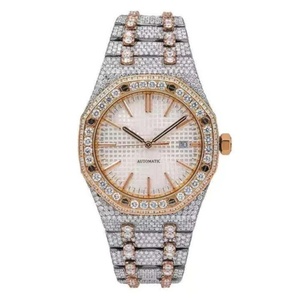Montre de luxe en moissanite et diamant, montre-bracelet à quartz pleine couleur, bracelet en acier inoxydable, cadran en verre - Product Image 1