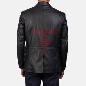 Custom <b>Men</b> <b>Leather</b> <b>Blazer</b> Double Breasted Premium Tailored Jacket for Formal Everyday Wear - Product Image 2