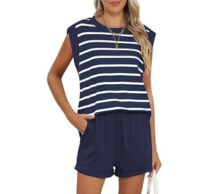 Conjuntos de 2 Piezas para Mujer, Ligeros y Combinados, Top de Manga Corta y Pantalones Cortos con Cintura Elástica - Product Image 5