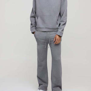 Ensemble survêtement homme gris 2-en-1 avec sweat à capuche et pantalon de jogging, vêtements de sport décontractés, séchage rapide, 100% coton, manches longues, coupe légère et ajustée - Product Image 4