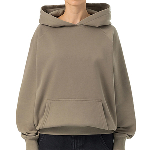 Sudadera con capucha oversize de algodón, la más vendida para invierno, con mangas raglán, teñido liso, corte regular, para mujer. - Product Image 1