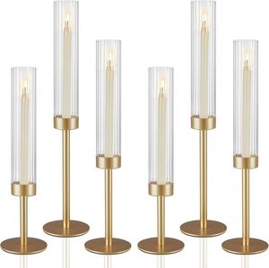 Ensemble de 6 bougeoirs modernes en métal doré, style minimaliste, en laiton, pour centre de table de mariage - Product Image 5