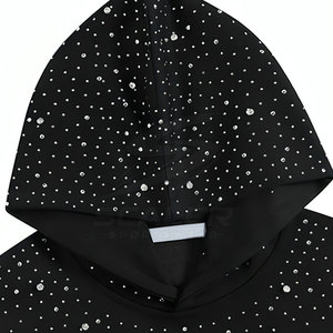 Sweat à capuche tendance en molleton 100 % coton avec strass pour un usage quotidien décontracté, design accrocheur, respirant et confortable - Product Image 3
