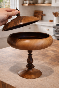 Tarro de dulces para Eid, cuenco con tapa, pedestal, hecho a mano, decorativo, de acacia y mango, estilo rústico, urna, centro de mesa para boda, de lujo - Product Image 2