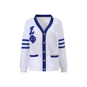 Suéter de Mujer de Punto Acrílico de Manga Larga con Letras Griegas Bordadas y Rayas Blancas y Azules de la Hermandad Zeta Phi ZPB - Product Image 1